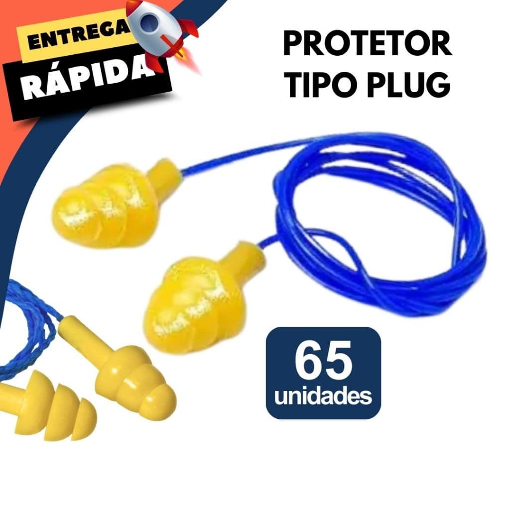Kit 65 Protetor Auricular Plug Descartável Alta Isolação Silicone Trabalho Lazer Obra Barulho