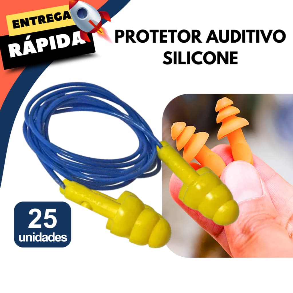 Kit 25 Protetor Auricular Plug Silicone EPI Confortável Dormir Trabalhar Protetor de Ouvido Natação