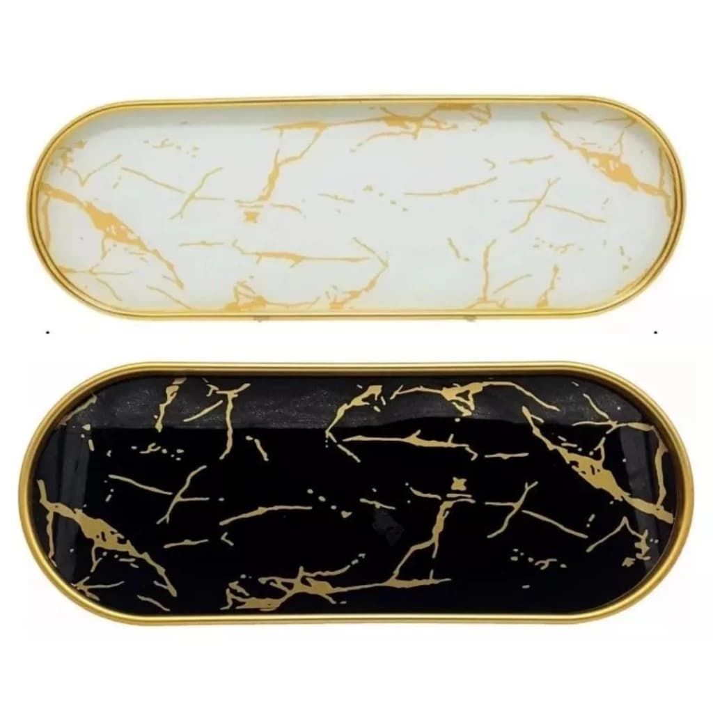 Bandeja Mármore Decorativa Oval  Pedra Plástico Multiuso