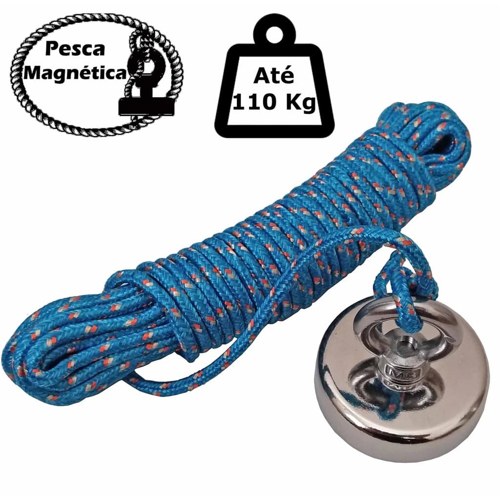 Imã De Neodímio Para Pesca Magnetica Até 110 Kg De Tração Super Forte com Gancho Redondo