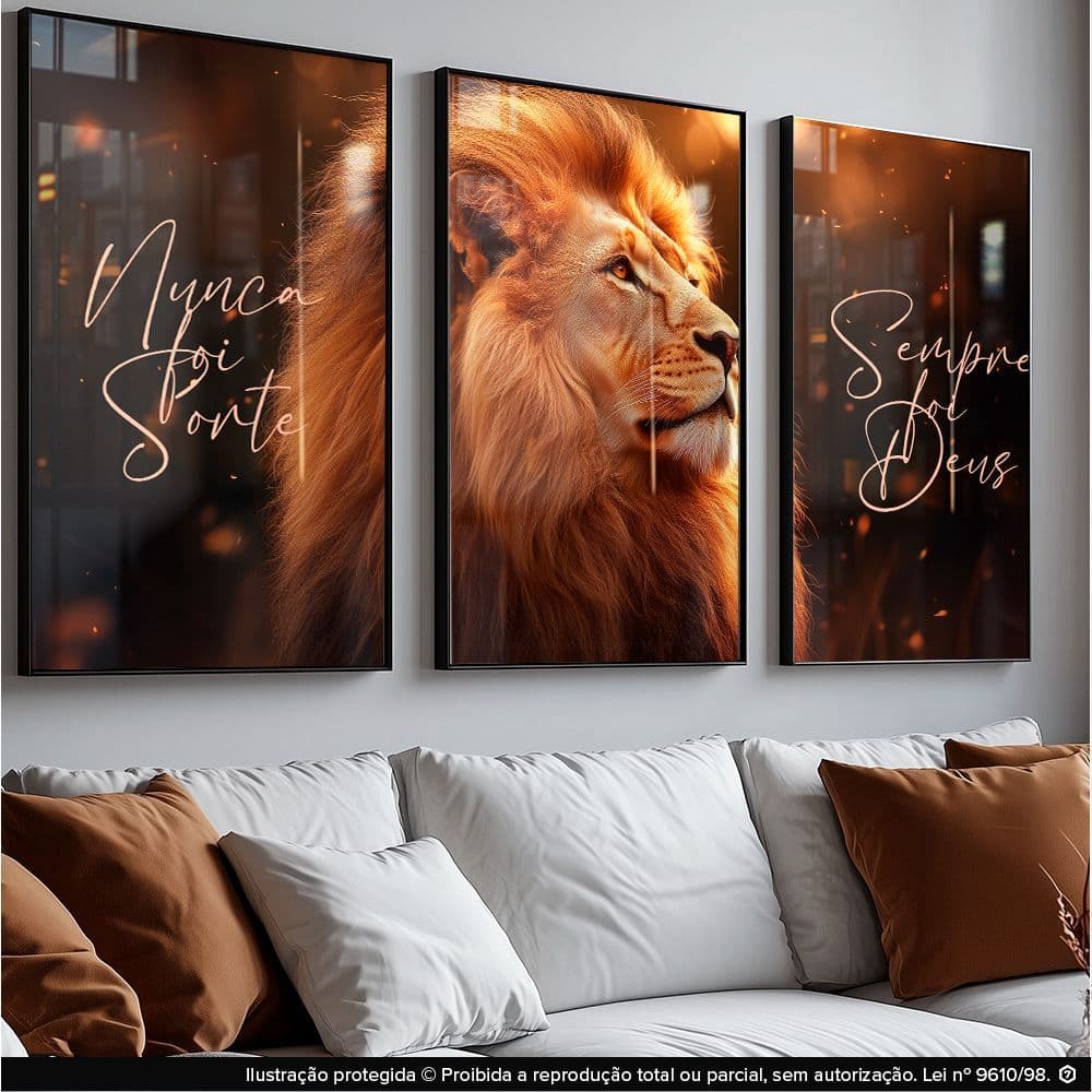 Quadros Decorativos Grande Sala Quarto Leao Nunca Foi Sorte 122x60