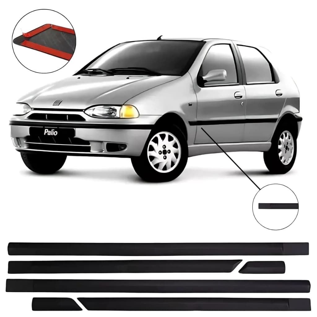 Kit Jogo Friso Lateral da Porta Palio 1996 a 1999 4 Portas Preto