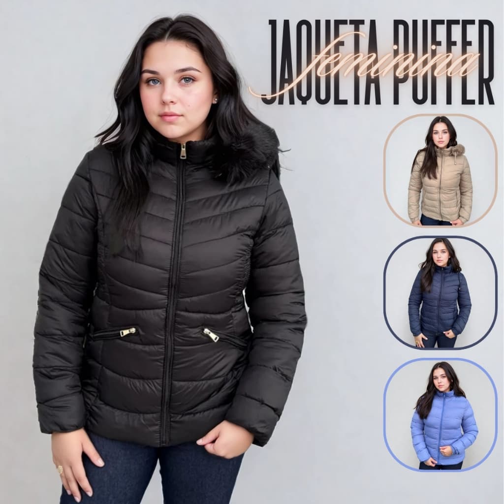 Jaqueta Puffer Feminina Acolchoada Casaco Nylon Inverno Frio Inverno