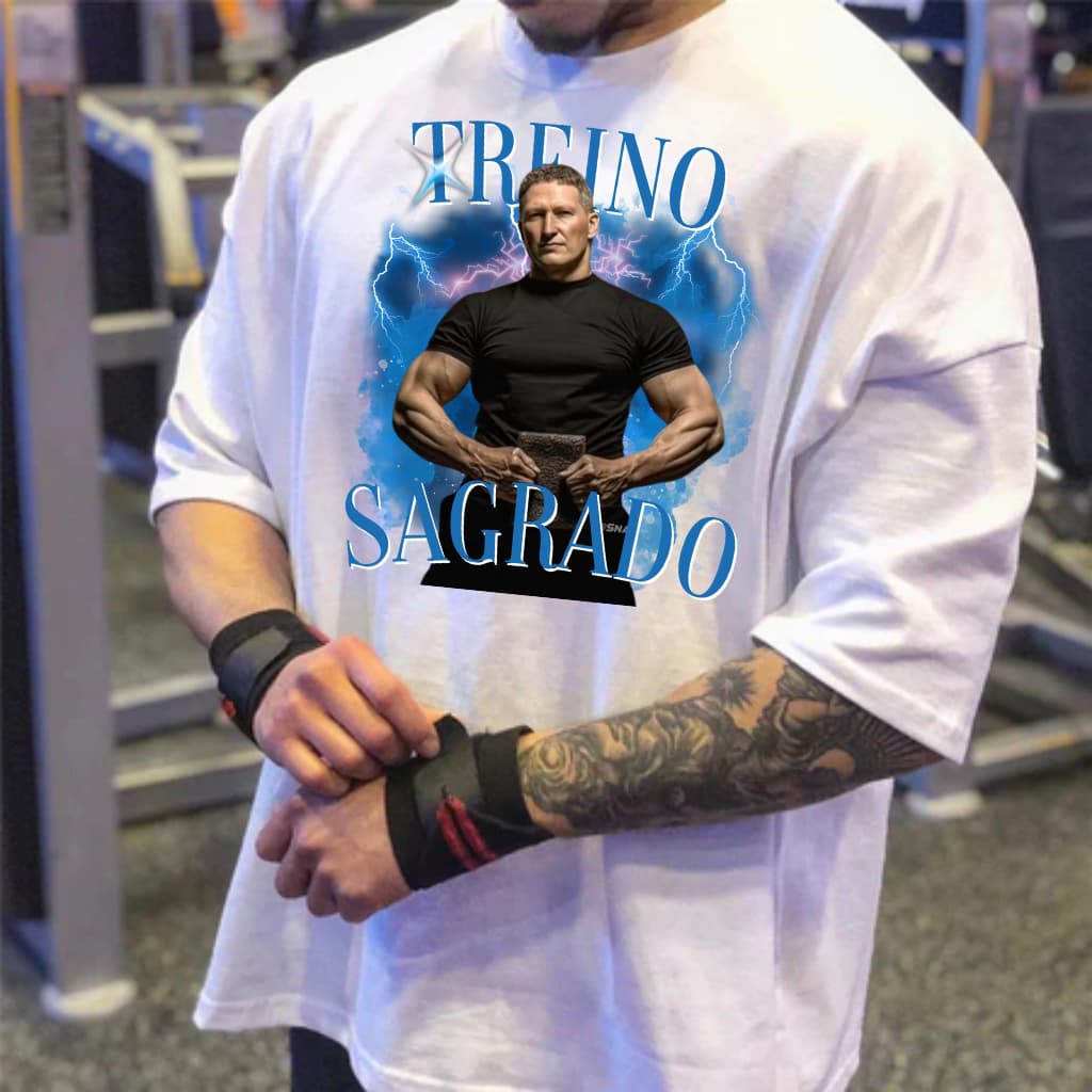 Camiseta Oversized Streetwear Treino Fitness Maromba Treino Sagrado Resenha Lançamento Algodão