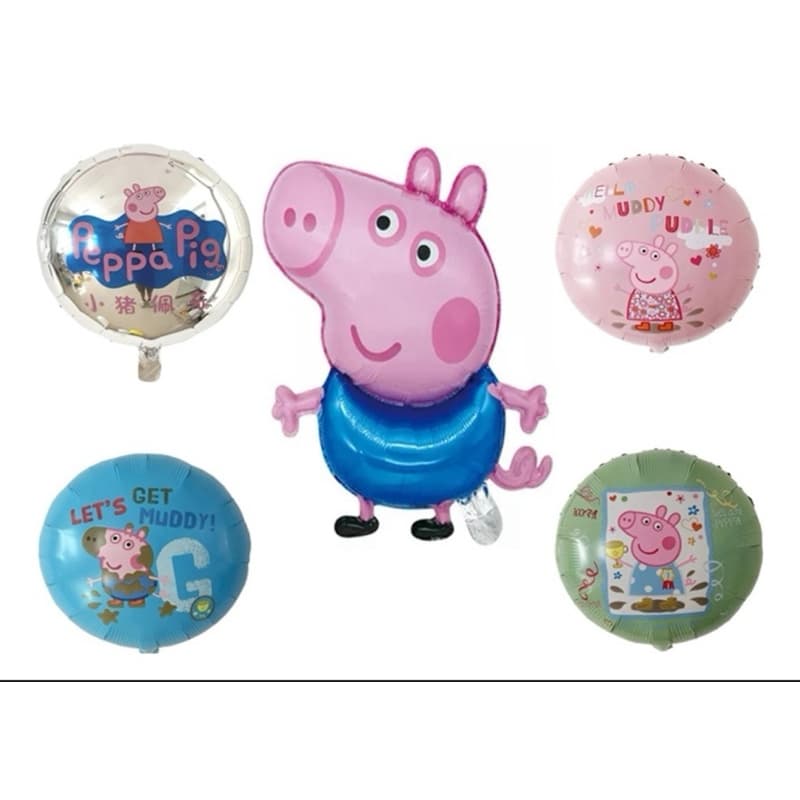 Balão metalizado para  Festa Peppa Corpo George / Redondos C/5 Un.