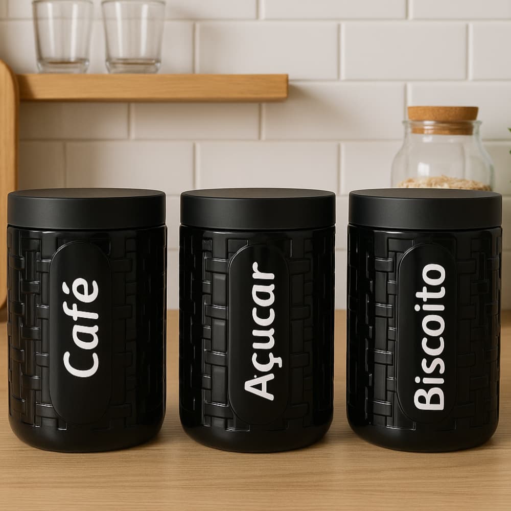 Porta Mantimentos 1,5Lt Pote Plástico Decorativo Cozinha Café Açúcar Biscoito Cores