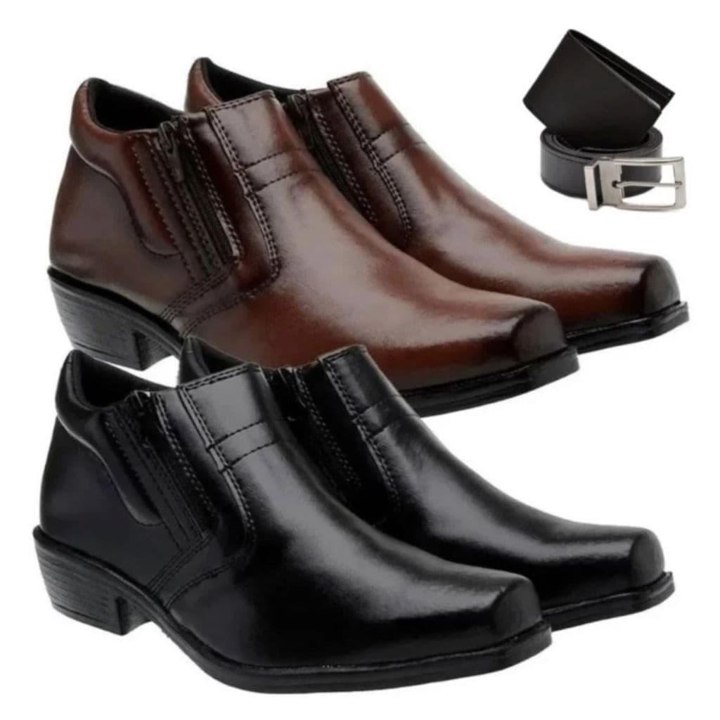 Bota Social Masculino Coturno Cano Curto Bota de Couro Legitimo Super Resistente e Confortável  + Cinto e Carteira
