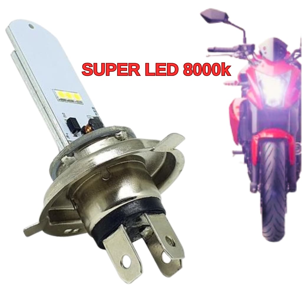 Lâmpada LED Moto H4 8000K Super Branca 12V Efeito Xenon