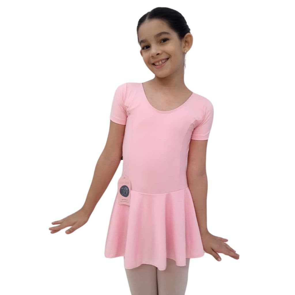 Uniforme de Bailarina Collant Manga Curta Acoplada com Saia Infantil Suplex