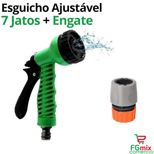 Esguicho Ajustavel Mangueira Jardim 7 jatos com Engate Bico Mangueira