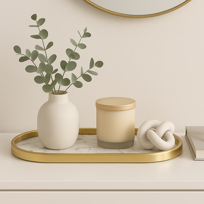 Bandeja Marmorizada Espelhada Banheiro Lavabo Decorativa Multiuso Preta Dourada