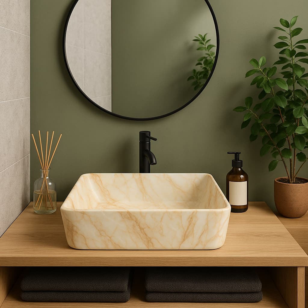 Cuba De Apoio Retangular 49x38cm Mármore Creme Everfort
