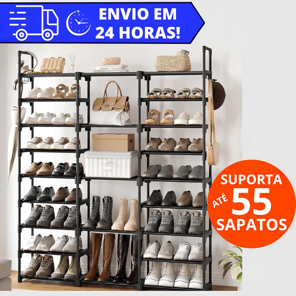 Sapateira Vertical 9 Andares 55 Pares REFORÇADA Prateleira Organizadora