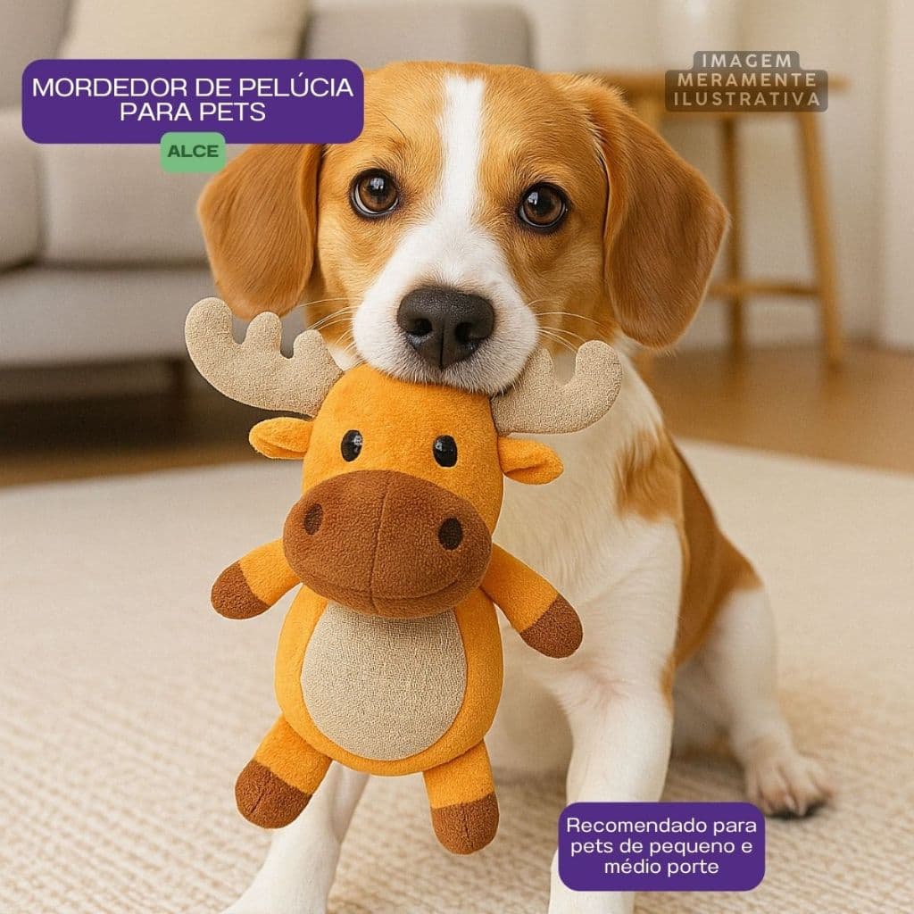 Mordedor Sonoro de Pelúcia para Pets porte pequeno e médio alce ursinho coruja foca tartaruga