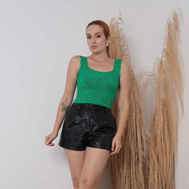 Regata Feminina Top Cropped Tricot Modal Premium Alça Grossa Texturizada Moda Verão Tendência