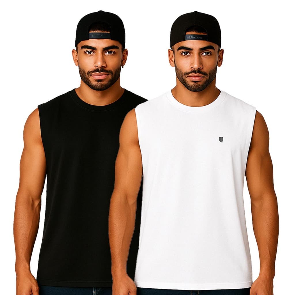 Kit 2 Camisetas Regata Oversized Masculina Streetwear Treino 100% Algodao Premium