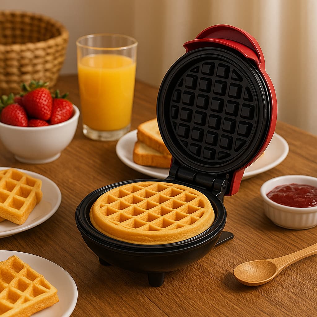 Máquina de Waffle Elétrica Portátil 4 Polegadas 350W - Preparo Rápido e Fácil com Placa Antiaderente