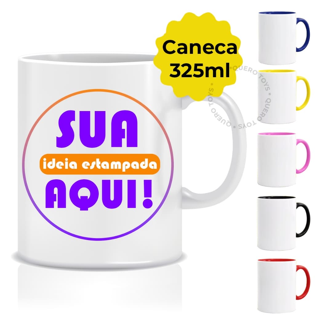 Caneca Personalizada Com Sua Logo Ideia Imagem Cerâmica Branca Com Alça e Interior Colorido - 325ml