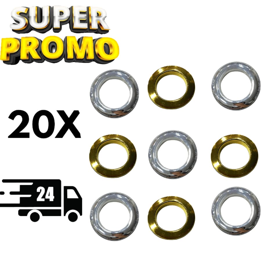 20 Pares Ilhos Para Cortina de Varão Simples ou Grosso Redondo 28mm Cromado e Dourado