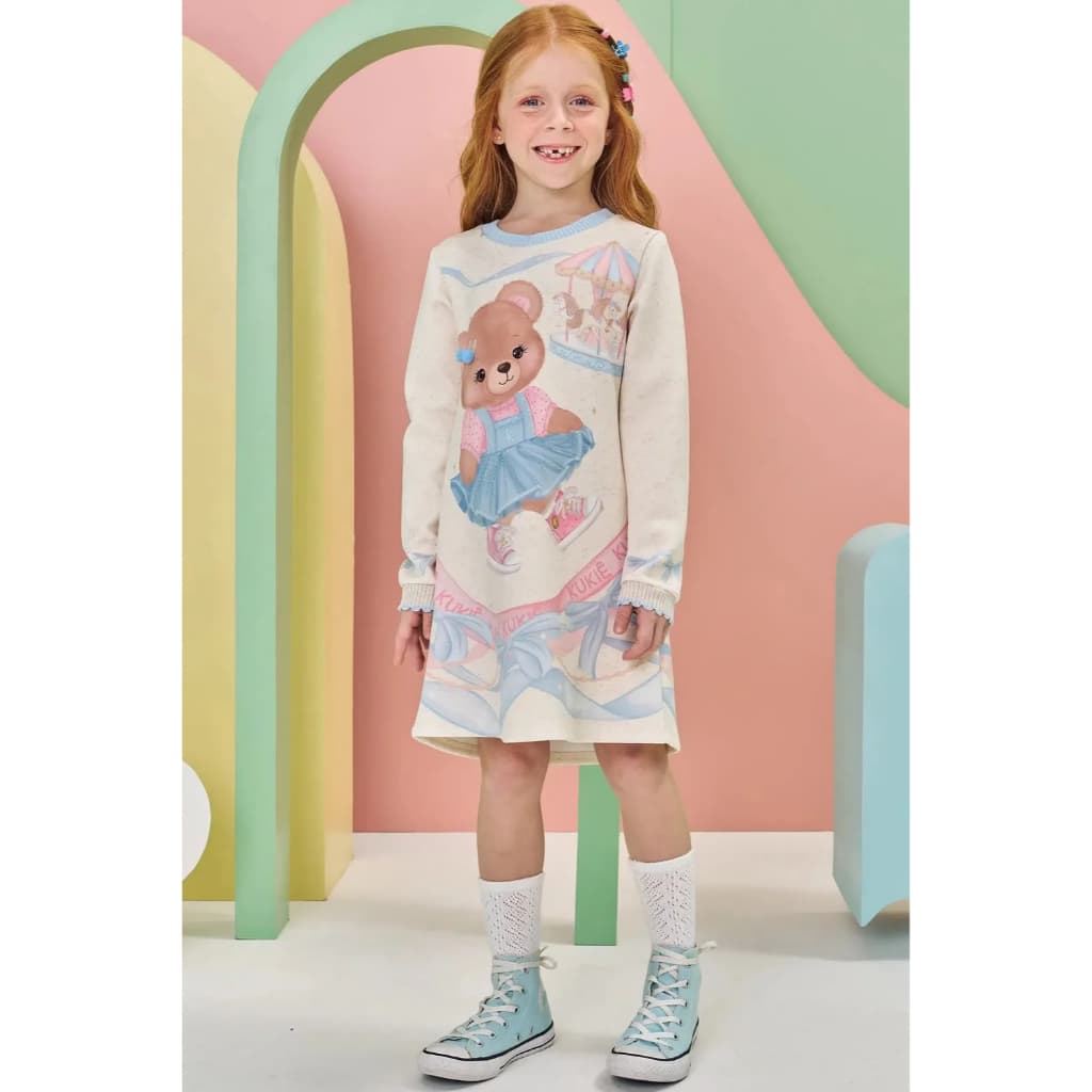 Vestido Infantil Kukiê Manga Longa Vestido Inverno Ursinha Fada
