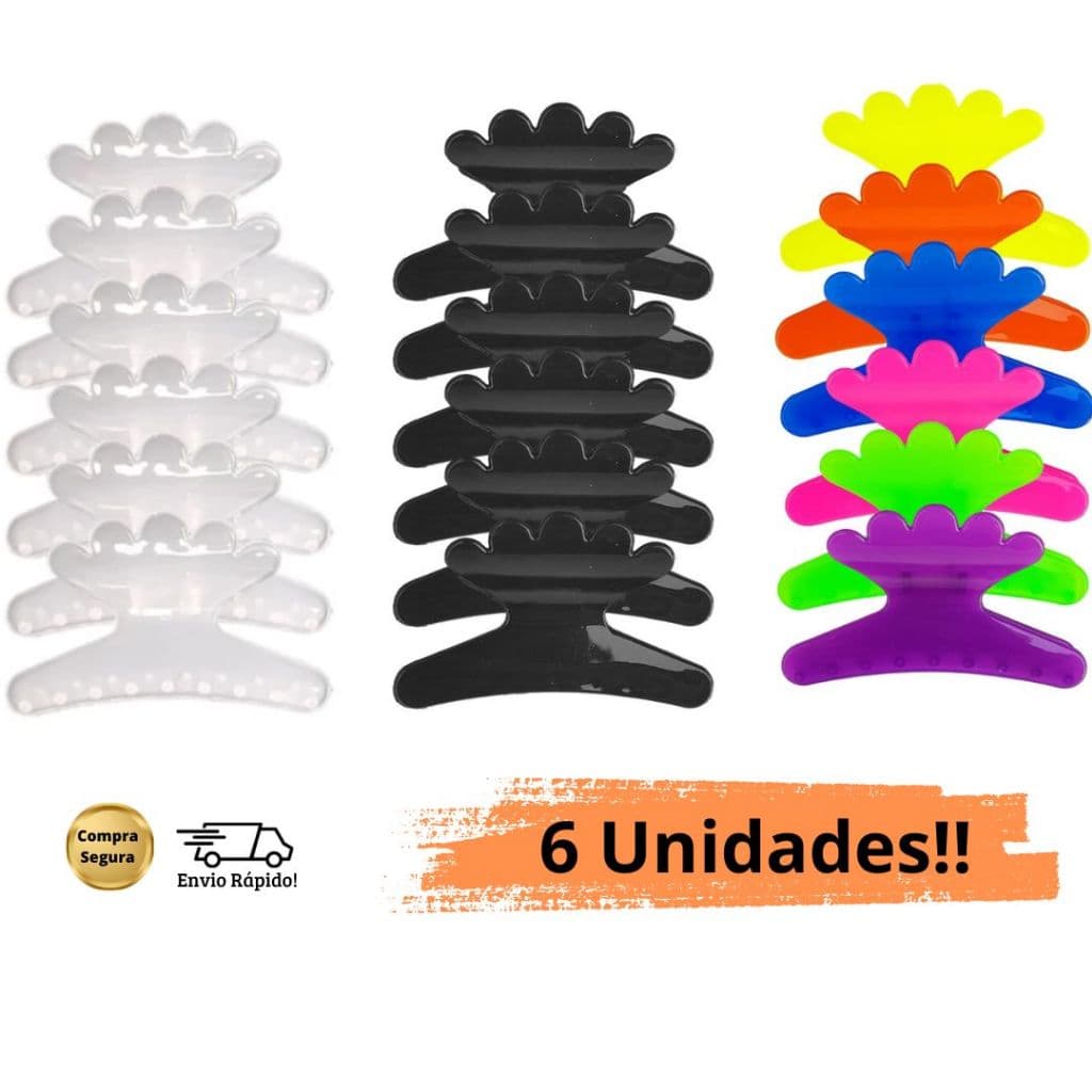 Kit 6 Piranhas Salão para Cabelo Cabelereiro Salão de Beleza Preta Colorida Incolor Presilha Prisilha