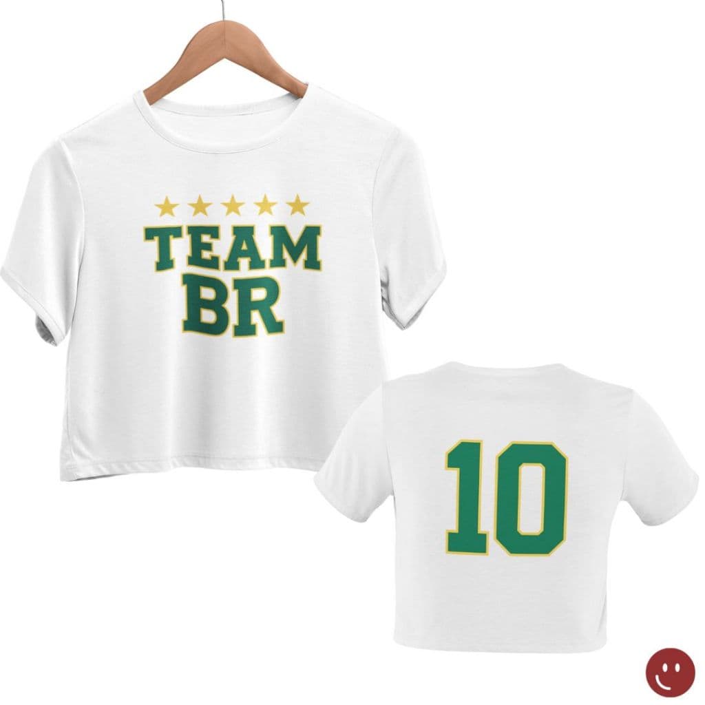 Cropped Baby Tee Frente e Costas Team BR Seleção Brasileira Copa do Mundo 100% Algodão