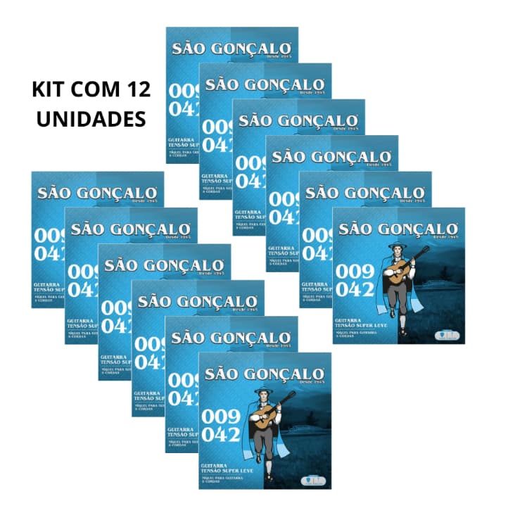 Kit com 12 Encordoamento para Guitarra 009 Níquel Super Leve Cordas 009 - 042 São Gonçalo