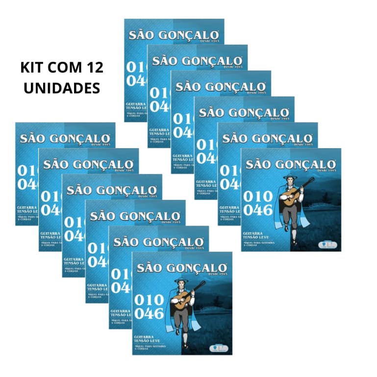 Kit com 12 Encordoamento Guitarra 010 Níquel Tensão Leve Cordas 010 - 046 São Gonçalo