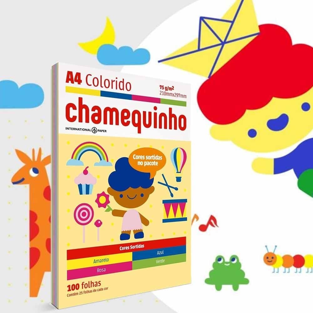 Pacote de Sulfite Colorido 75 g/m² A4 210mmx297mm 100 folhas Chamequinho Chamex