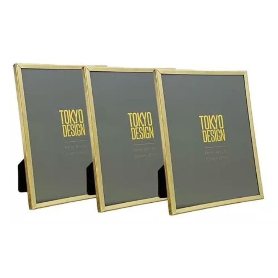 Kit 03 Porta Retratos 15x20 Aço Inox E Vidro Luxe Dourado Prata Rose