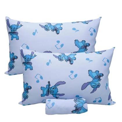 Jogo de Cama Portallar Casal Malha Mista 70% Algodão e 30% Poliéster Disney Stitch Song 3 Peças Azul