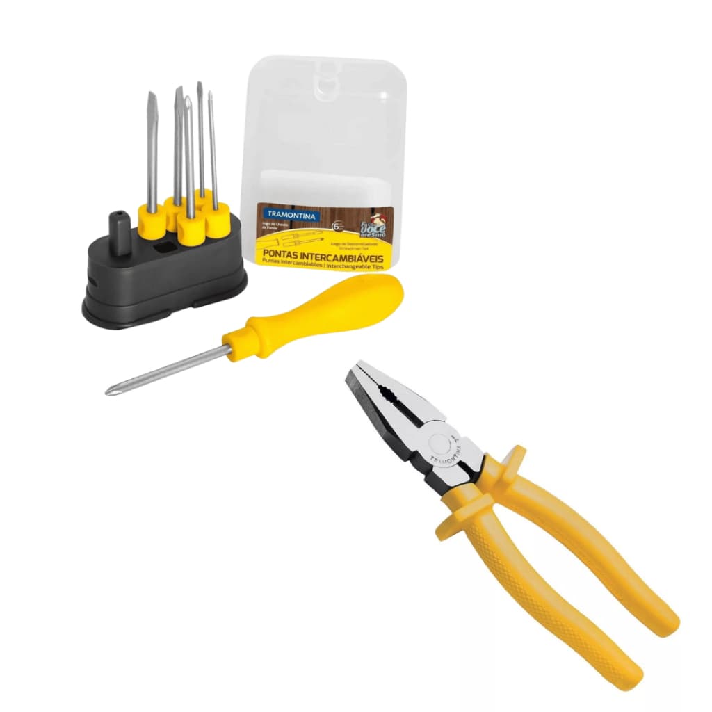 Kit Jogo Chave Fenda Pontas Intercambiáveis 6 Peças + Alicate Universal 8' Isolado Tramontina Profissional