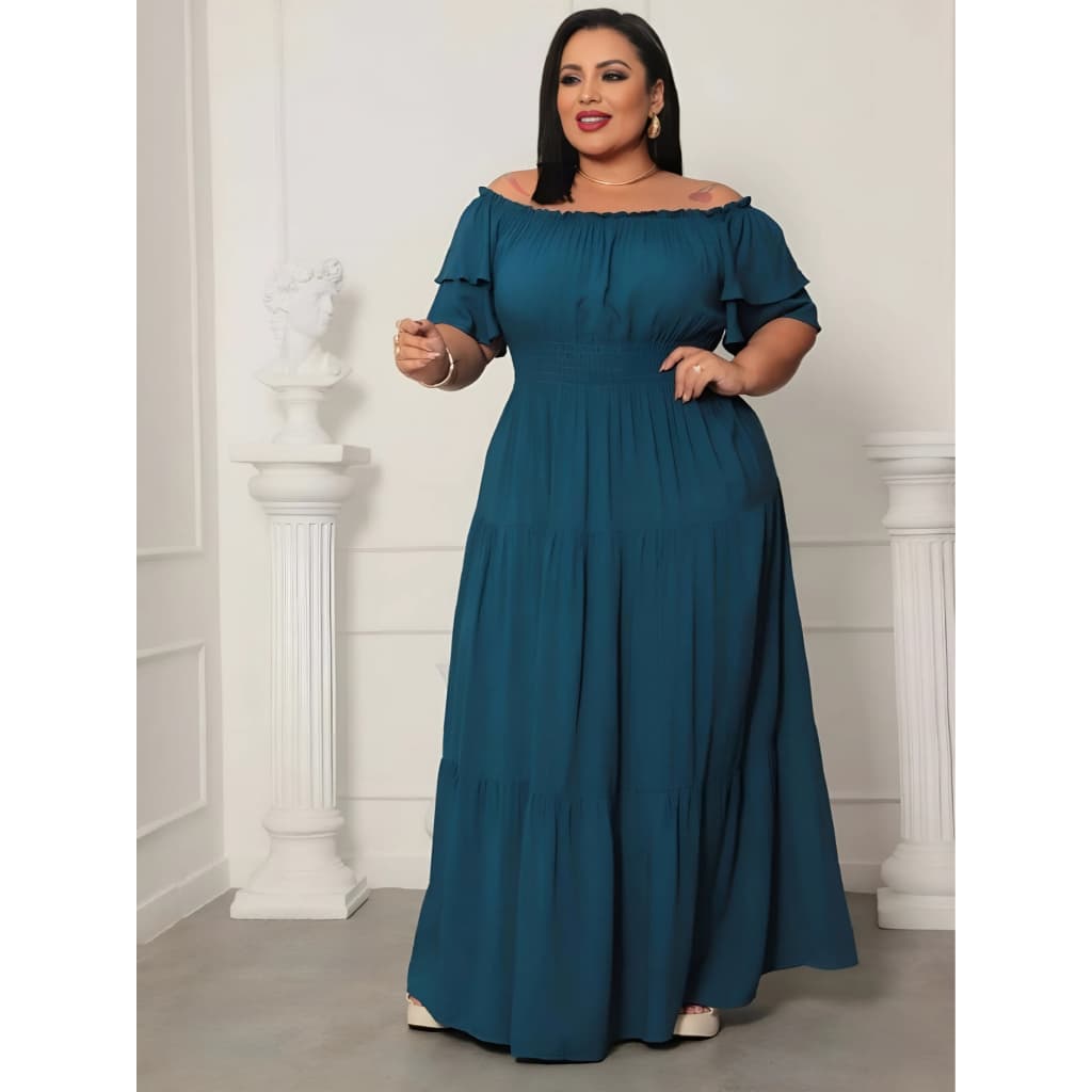 Vestido Dobre Babado Longo Plus Size Evangelica