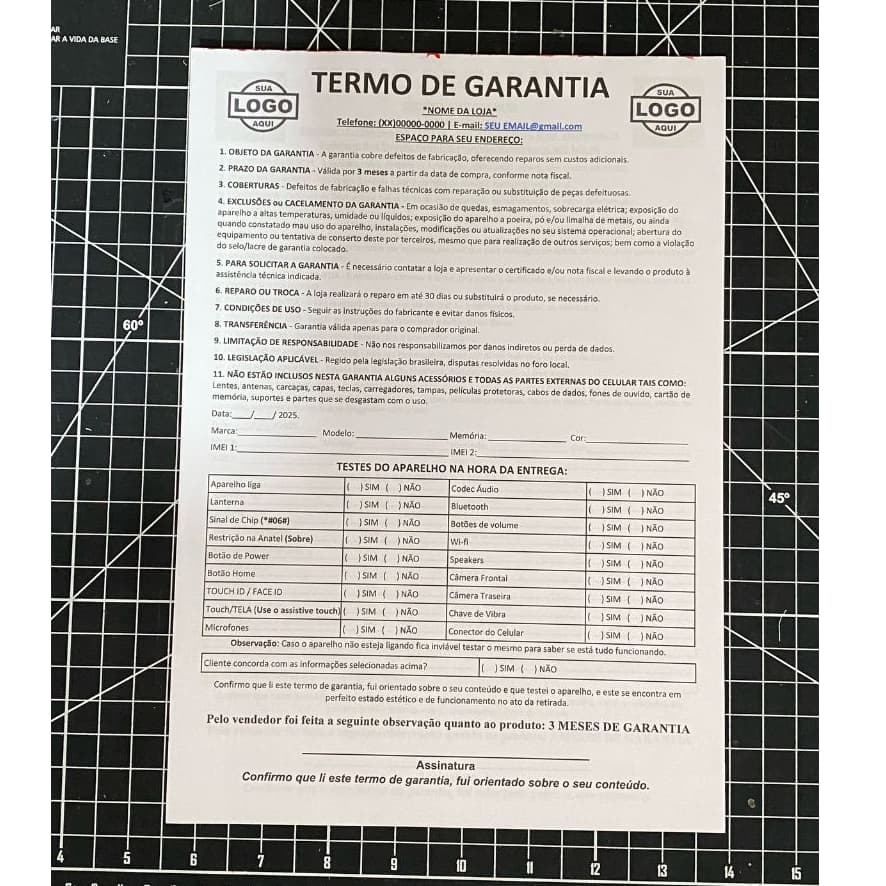 Termo de garantia personalizado para loja de celular - 1 Bloco com 100 Folhas
