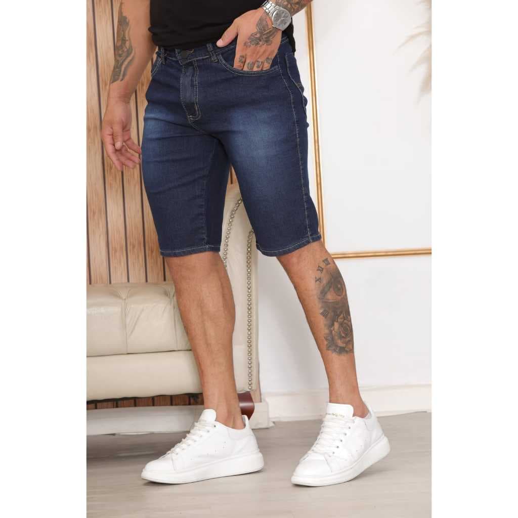 Bermuda masculina jeans escura Premium com lycra 2930