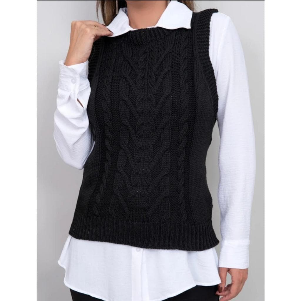 Colete Tricot Feminino Tranças Suéter Inverno Elegante Tendência Moda Feminina Regata Max Colete