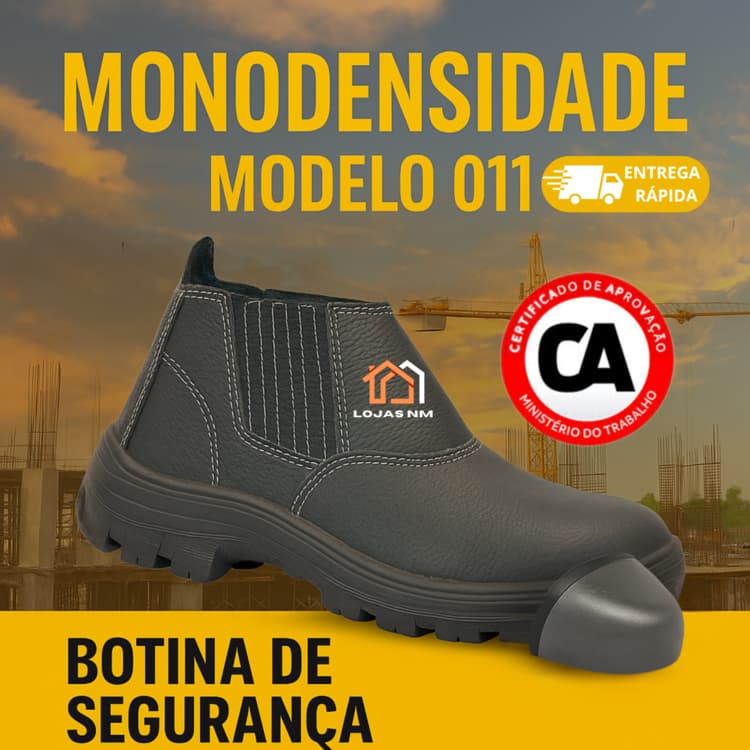 Botina de Segurança Bico de Aço de Couro Calçado EPI Com CA Trabalho Construção Indústria Pedreiro