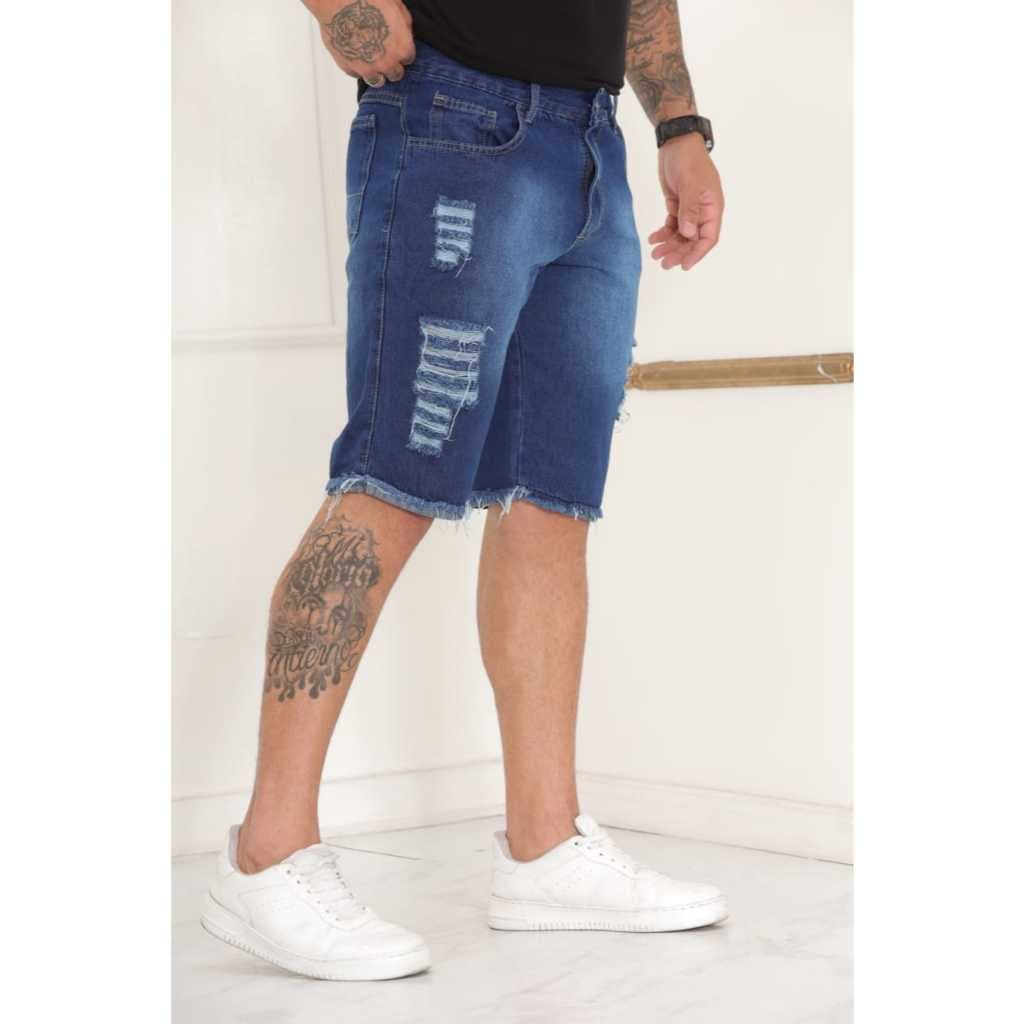 Bermuda Jeans Masculina Rasgada Desfiada Destroyd Premium Estilo Moderno