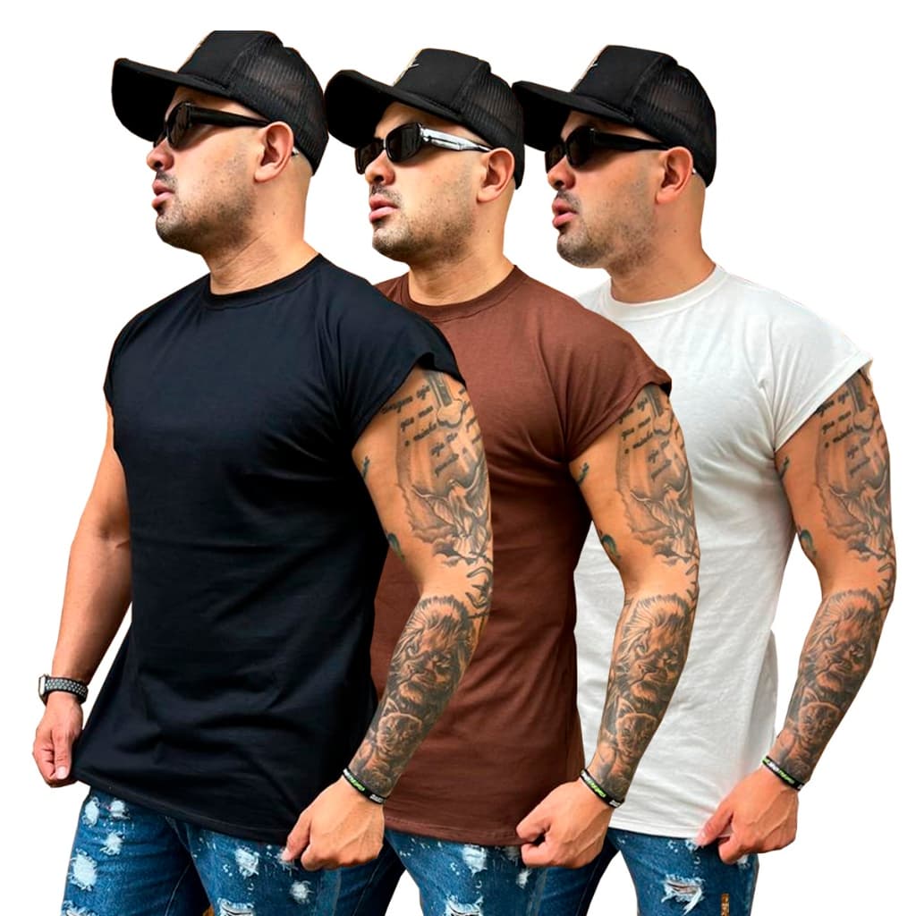 Kit 3 Camiseta Regata Oversized de Algodão Modelo Machao Tecido Leve