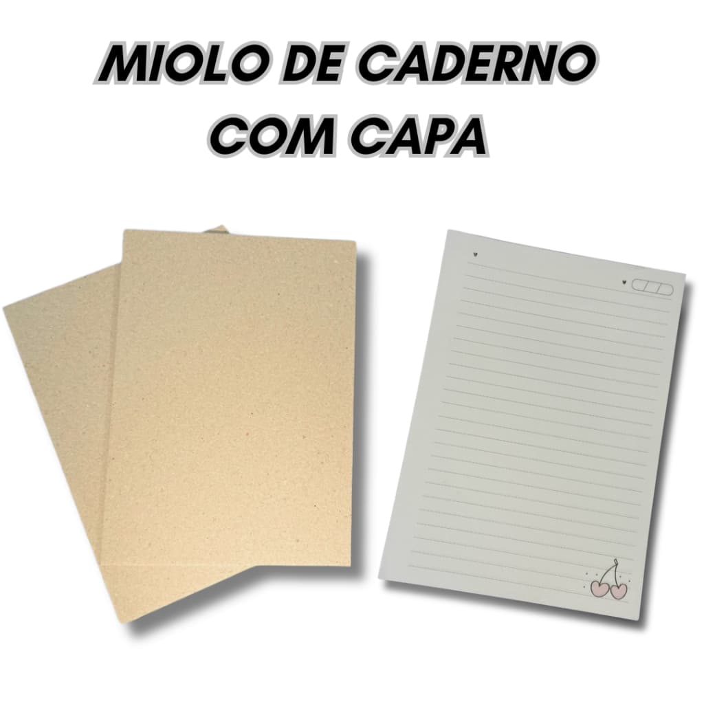 2 Miolos Pautados de Caderno com Desenho de Cereja A5 + Capa Dura / 96 Folhas