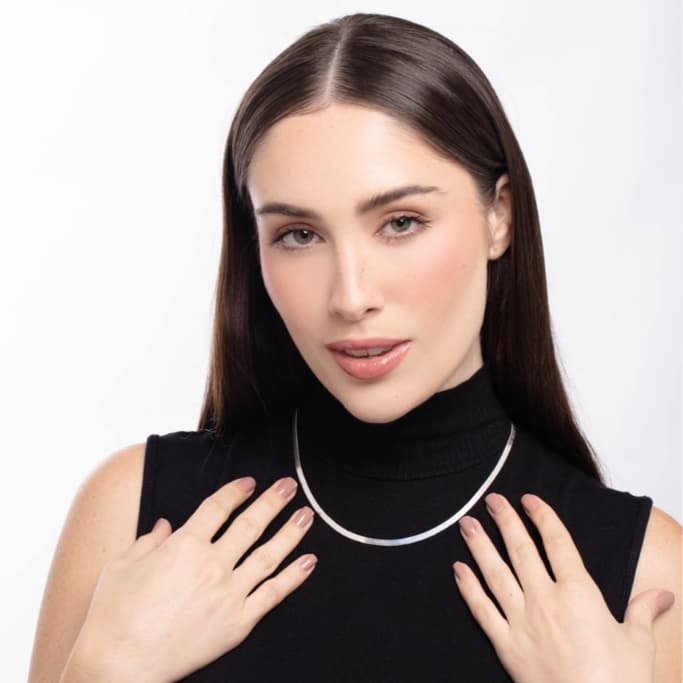 Corrente Gargantilha Feminina de Prata 925 Cordão Laminada Fina Colar 50cm