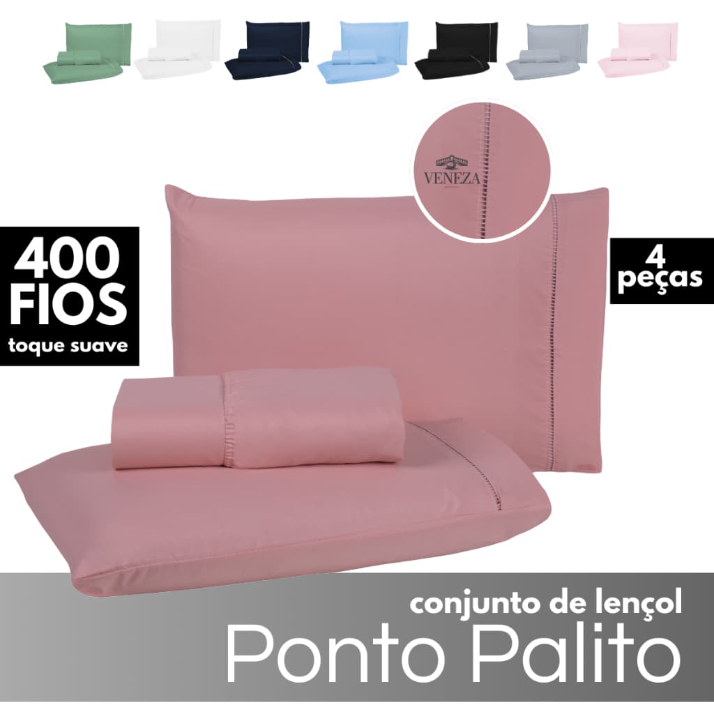 Jogo de Lençol 4 Peças 400 Fios Micropercal Cama Casal Queen Ponto Palito