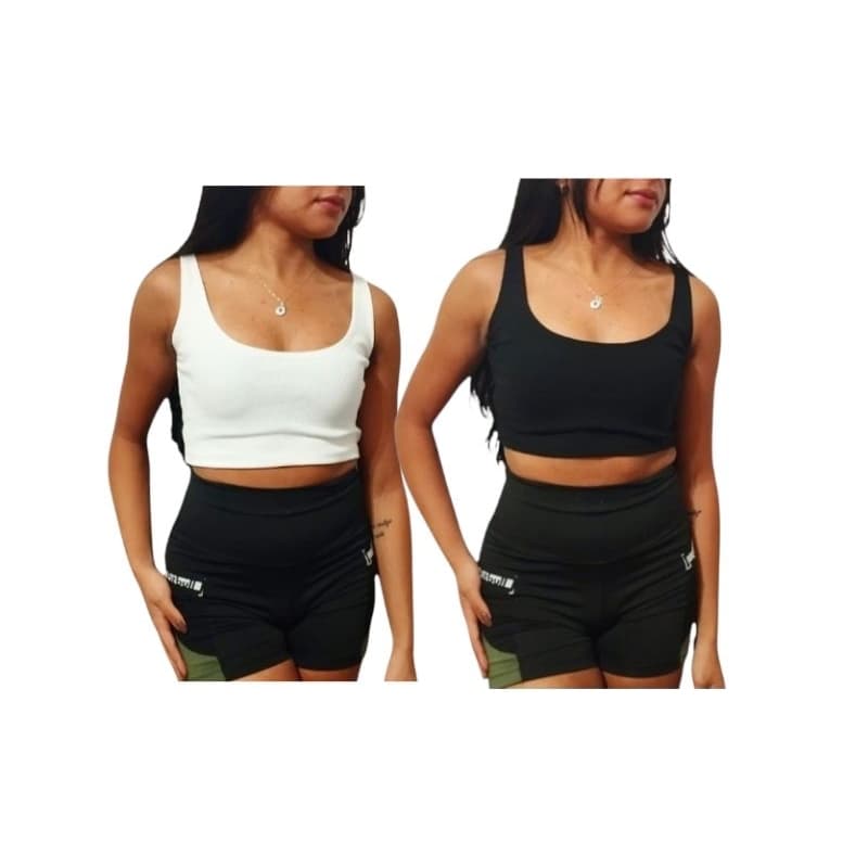 Kit 2 unidades top Cropped sem bojo malha canelado feminino Academia fitness casual