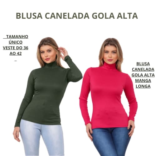 Blusa Manga Longa Blusa Gola Alta Cacharrel Feminino Blusa de Frio Feminina Canelada Cores Variadas