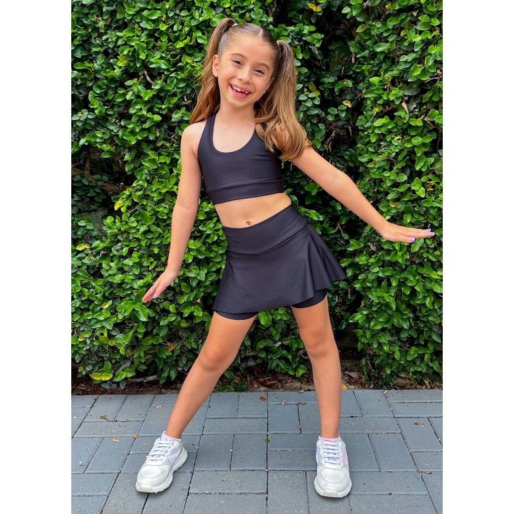 Conjunto de Treino Short Saia e Top Infantil Fitness Crianças Meninas