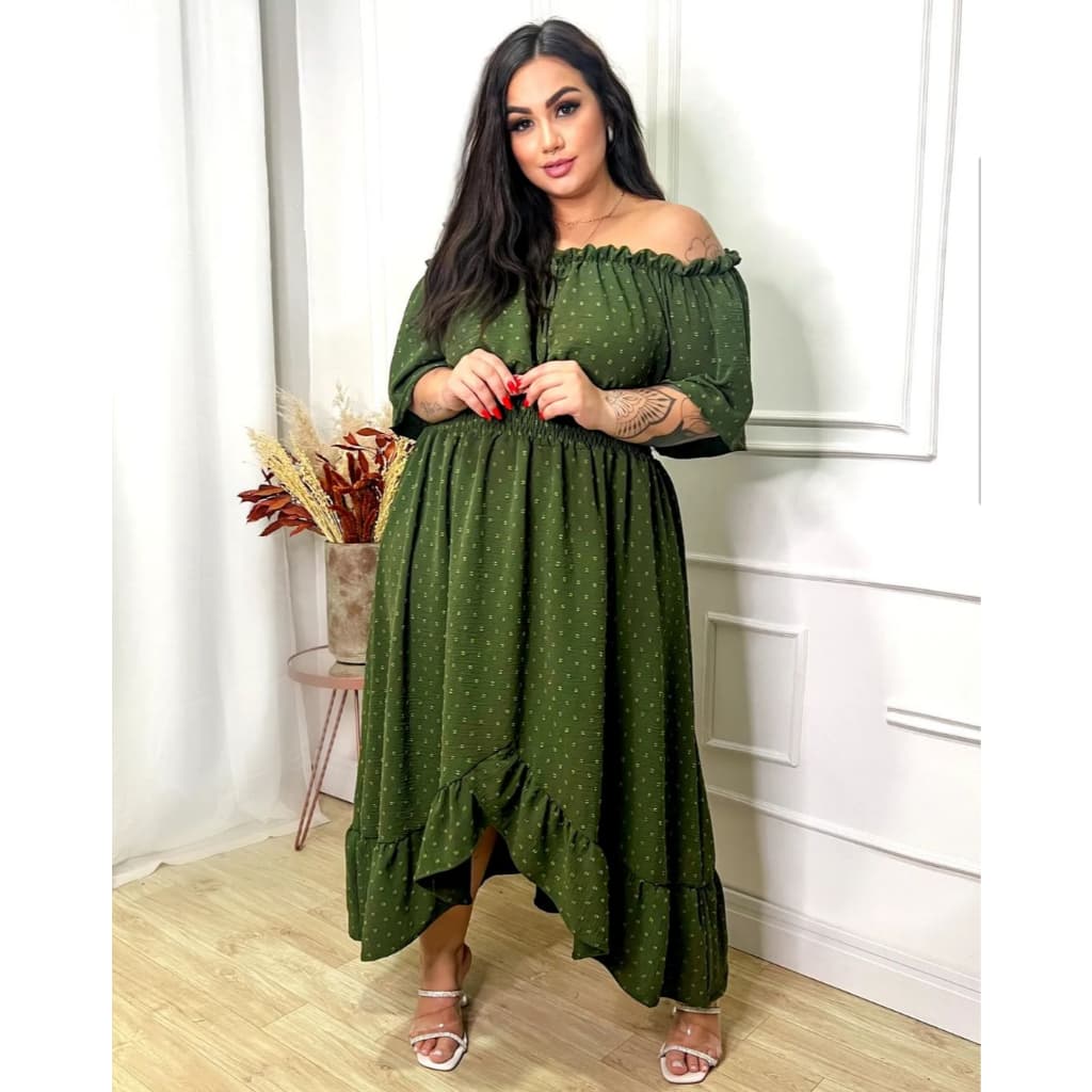 Vestido Feminino Plus Size Mullet Manga Curto Super Elegante Moda Evangélica