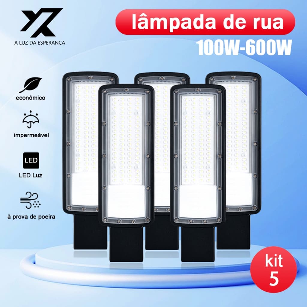 Kit 5 Iluminação Pública Luminaria Led Smd Rua Publica Poste 100W a 600W Prova Dagua IP66