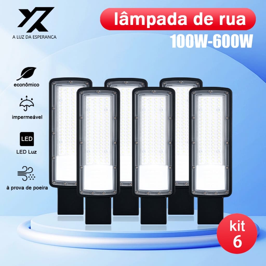 Kit 6 Iluminação Pública Luminaria Led Smd Rua Publica Poste 100W a 600W Prova Dagua IP66