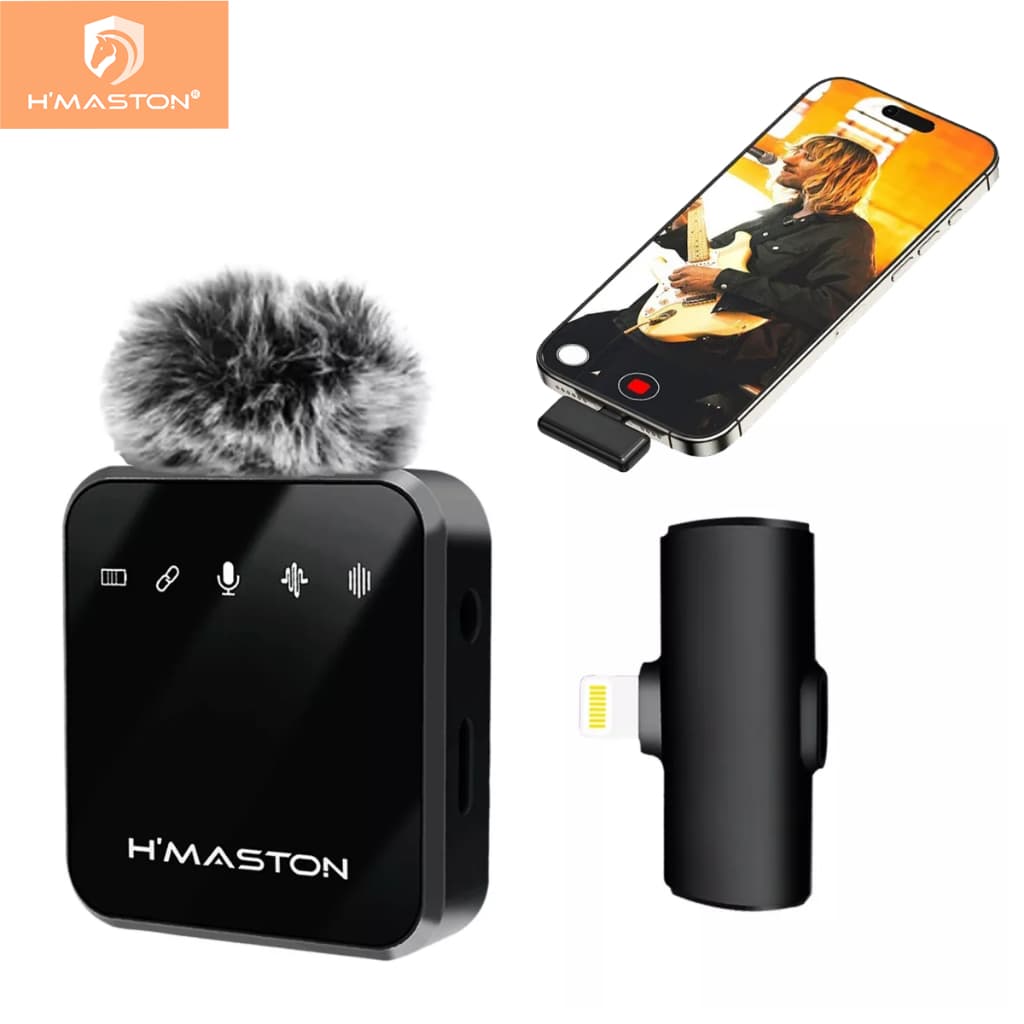 H'maston MK13/14 Microfone Sem Fio Lapela Anti Ruído Profissional  Para Tipo-C e Lighting