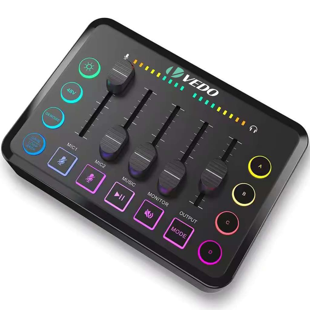 VEDO Mixer de Áudio para Jogos RGB De 5 Canais Com Interface De Microfone XLR Placa de Som de Transmissão Ao Vivo Rgb